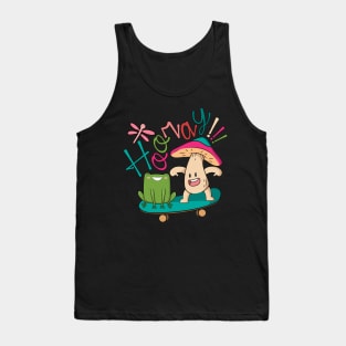 Sweet Frog Skateboarding With A Mushroom Tank Top